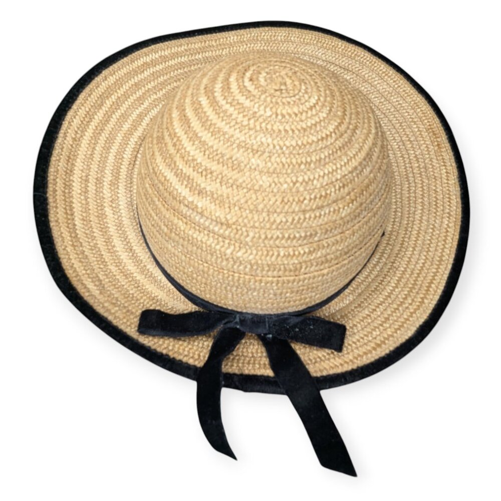 Vintage MGM Elizabeth Taylor Original Child Straw & Floral Hat Black Velvet Trim